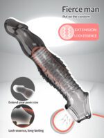UMP-S9B Reusable Black Transparent TPE Vagina Stimulating Extended Penis Sleeve - Image 4
