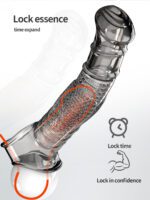 UMP-S8B Reusable Black Transparent TPE Vagina Stimulating Extended Penis Sleeve - Image 4